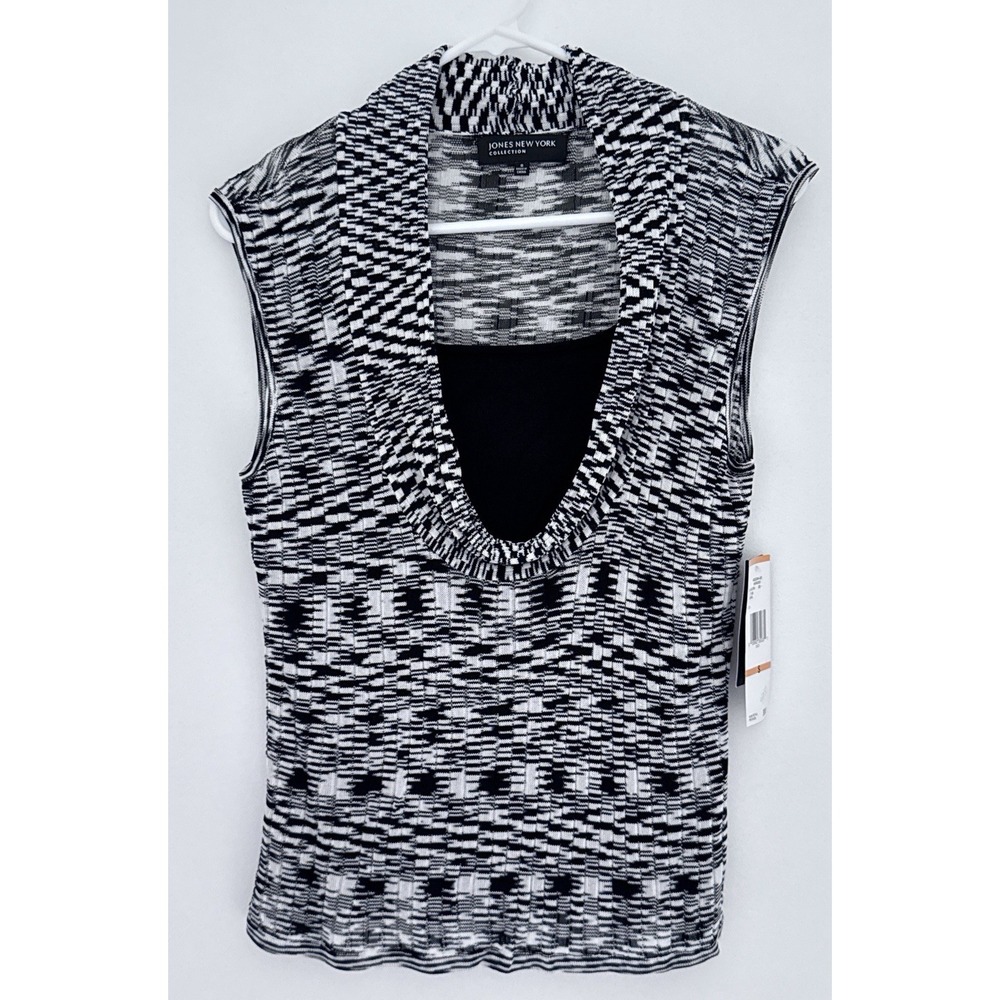 JONES NEW YORK COLLECTION Blouse Women's S Black/White Pull-On Sleeveless NEW